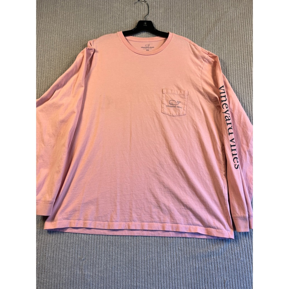 Vineyard Vines T-Shirt Mens XXL Salmon Pink Long Sleeve Pocket Graphic